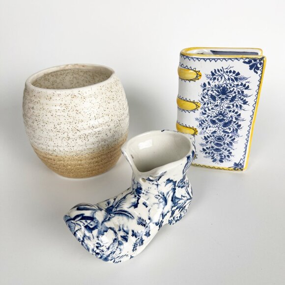 Vintage Cozy English Cottage Bundle Vase Decor Pot Planter Eclectic Floral Print - Picture 9 of 9